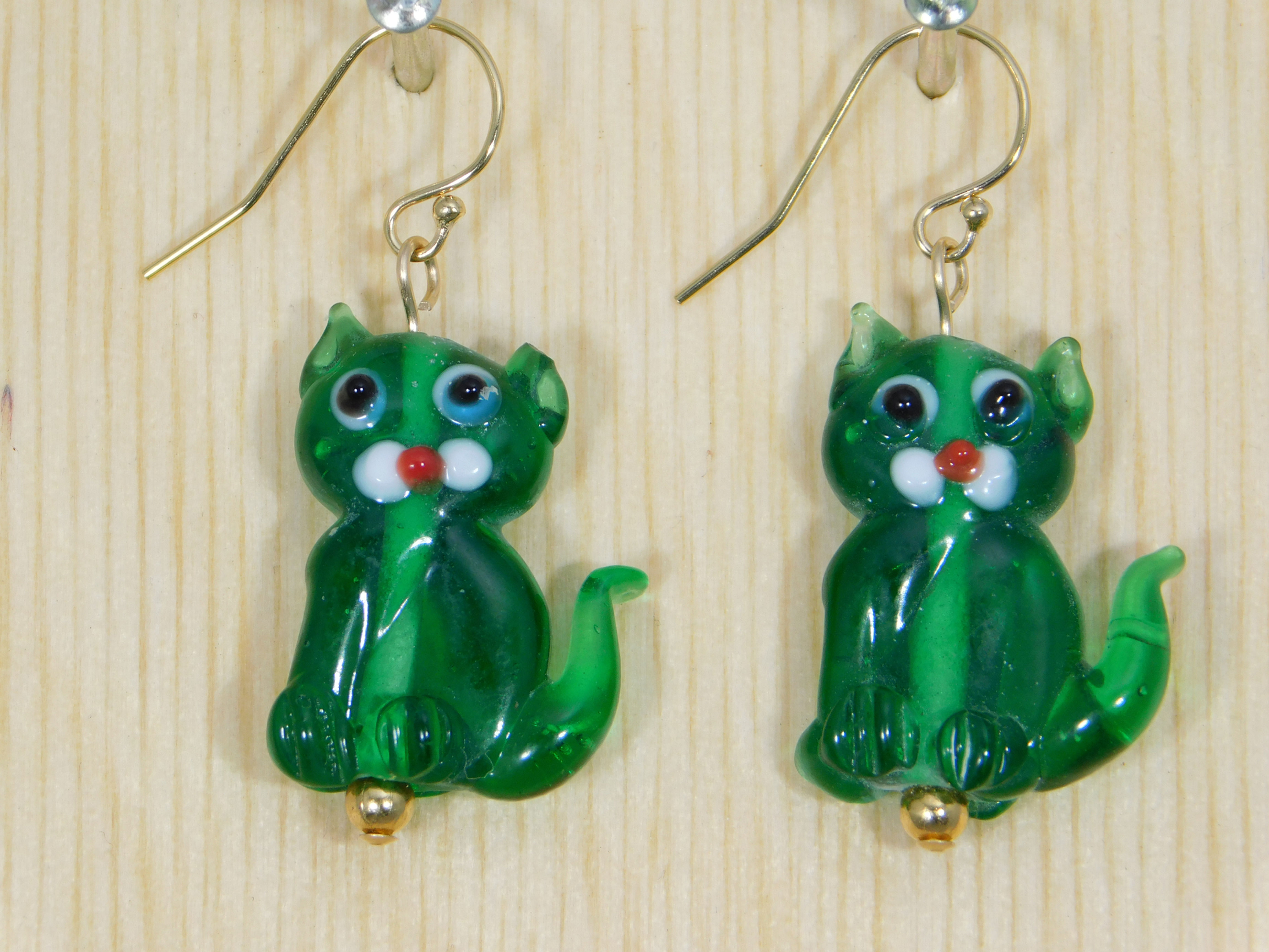 Lampworked Green Cat Earrings