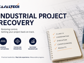 Industrial project recovery graphic showing clarity, coordination, execution and commissioning priorities for restoring project momentum.