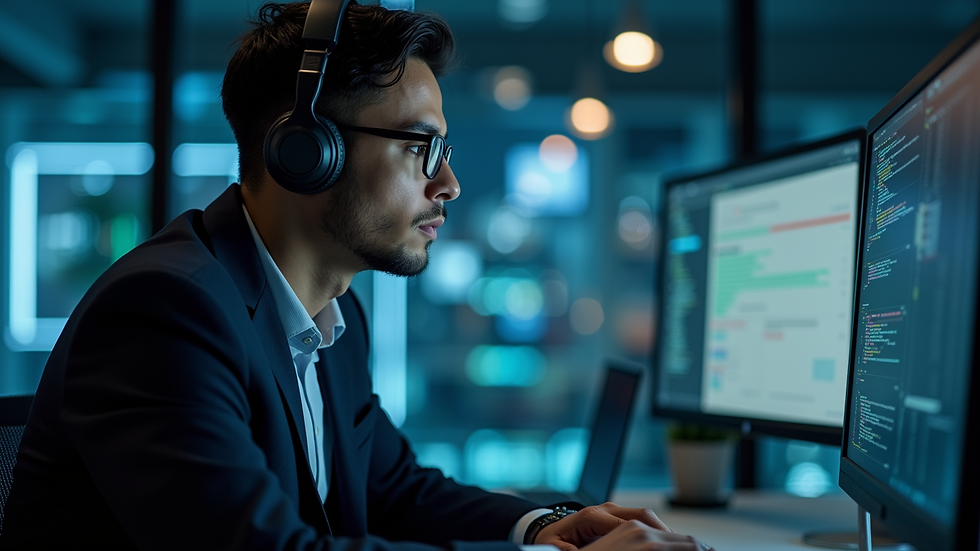 Close-up view of a cybersecurity strategist at work