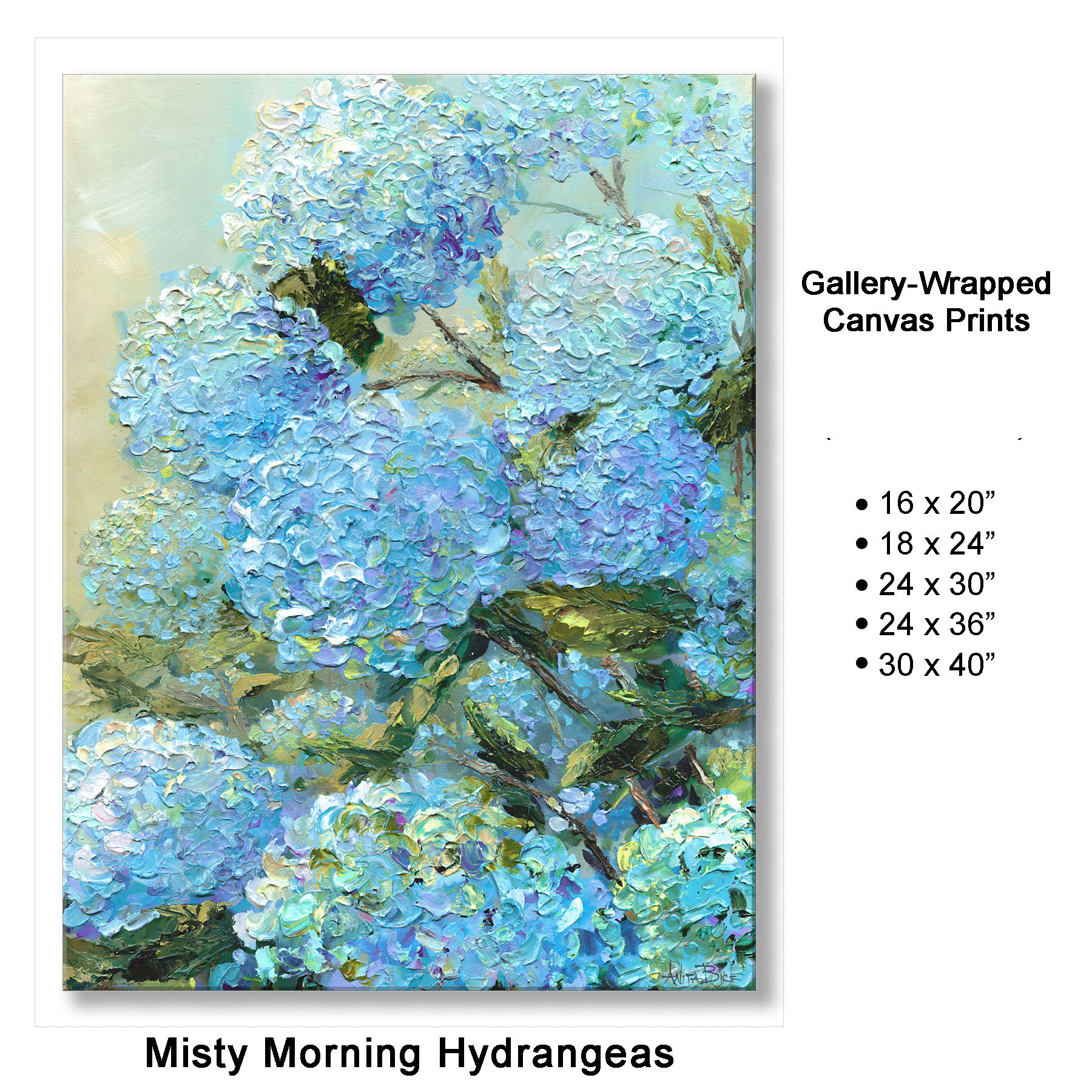 Misty Morning Hydrangeas - Gallery Wrapped Canvas Prints