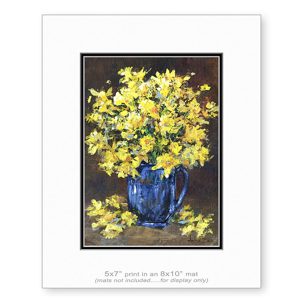 Thumbnail: "Daffodils in Blue Cup - print"