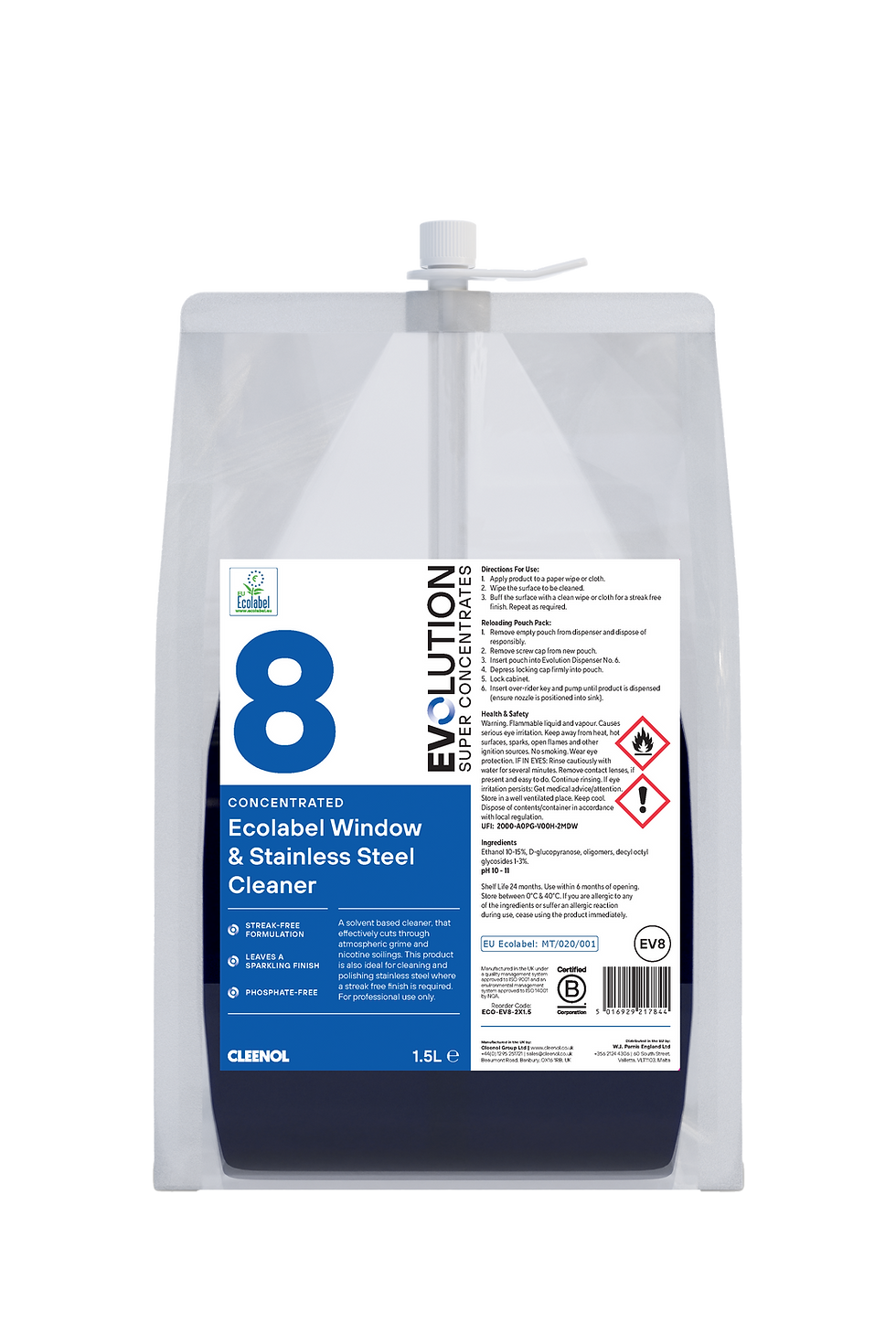 Ecolabel Window & Stainless Steel Cleaner 8 pouch