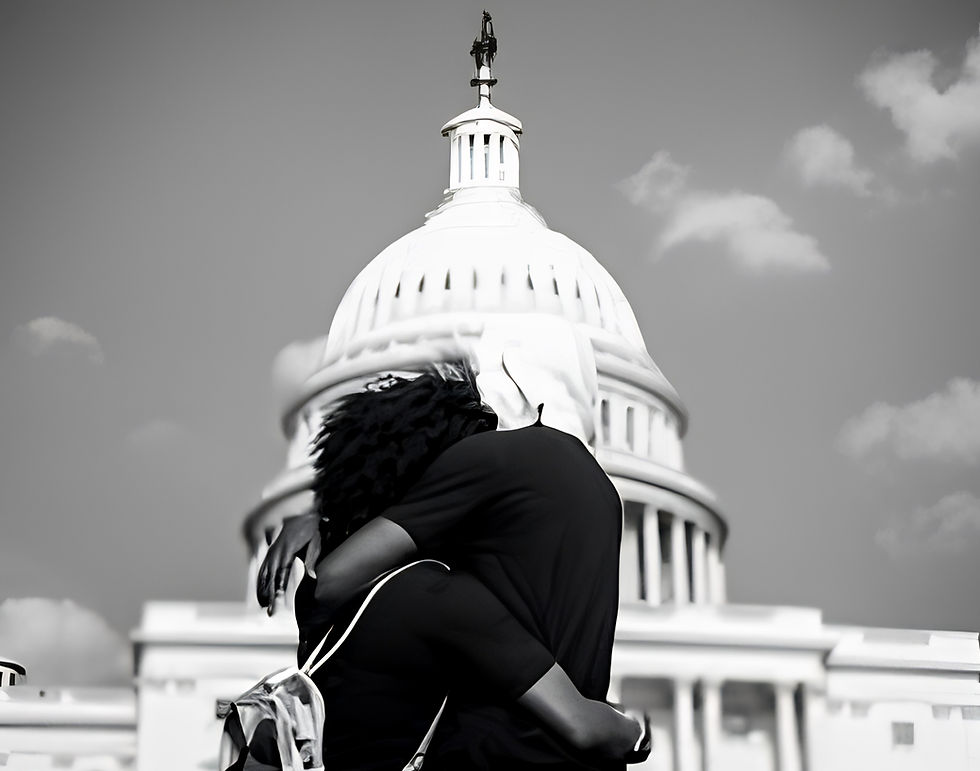 Black Protestors Hugging in front of the Washington DC Capitol Building
