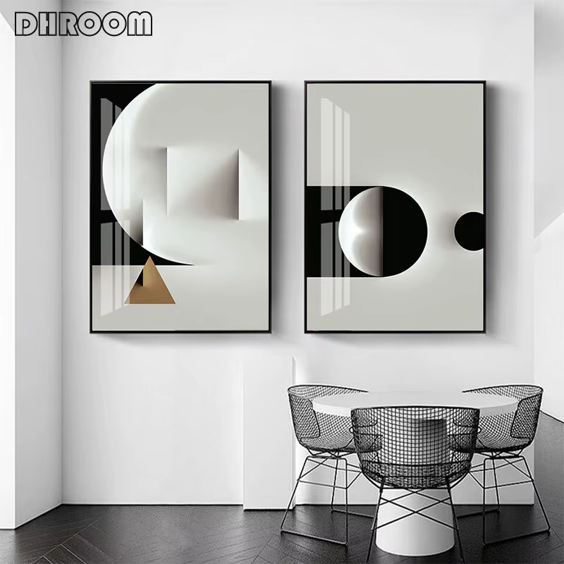 Thumbnail: Abstract Geometric Canvas Painting Black and White Wall Art Print Modern Nordic 