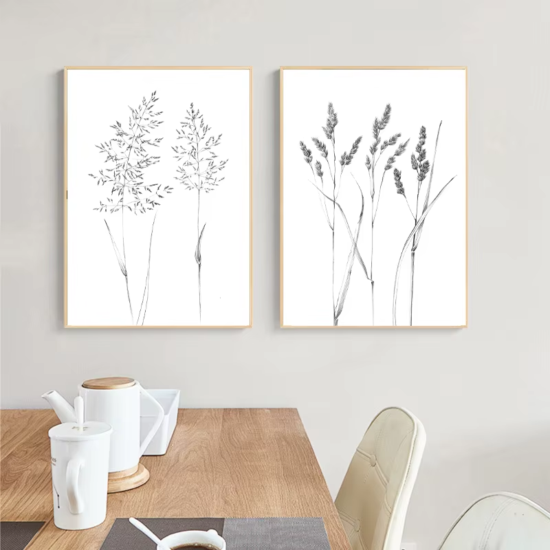 Thumbnail: Black White Botanical Spikelet Sketch One Line Drawing Canvas Posters Wild Herb 