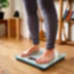 Patient standing on weighing scales