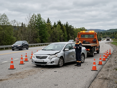 Tow truck driver attending to a client that was in an accident