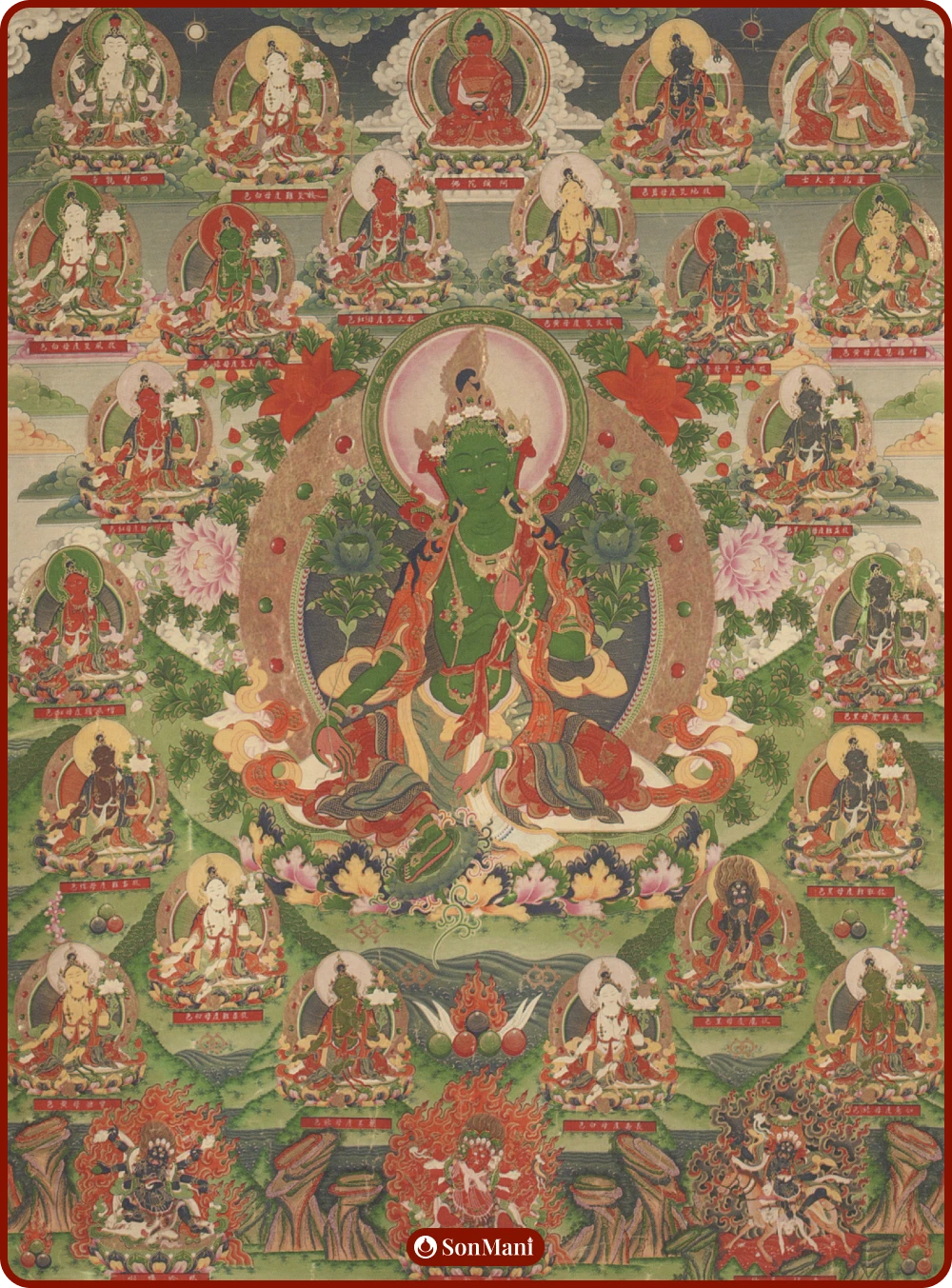 21 forms of Tara according to the Longchenpa tradition, painting on canvas.