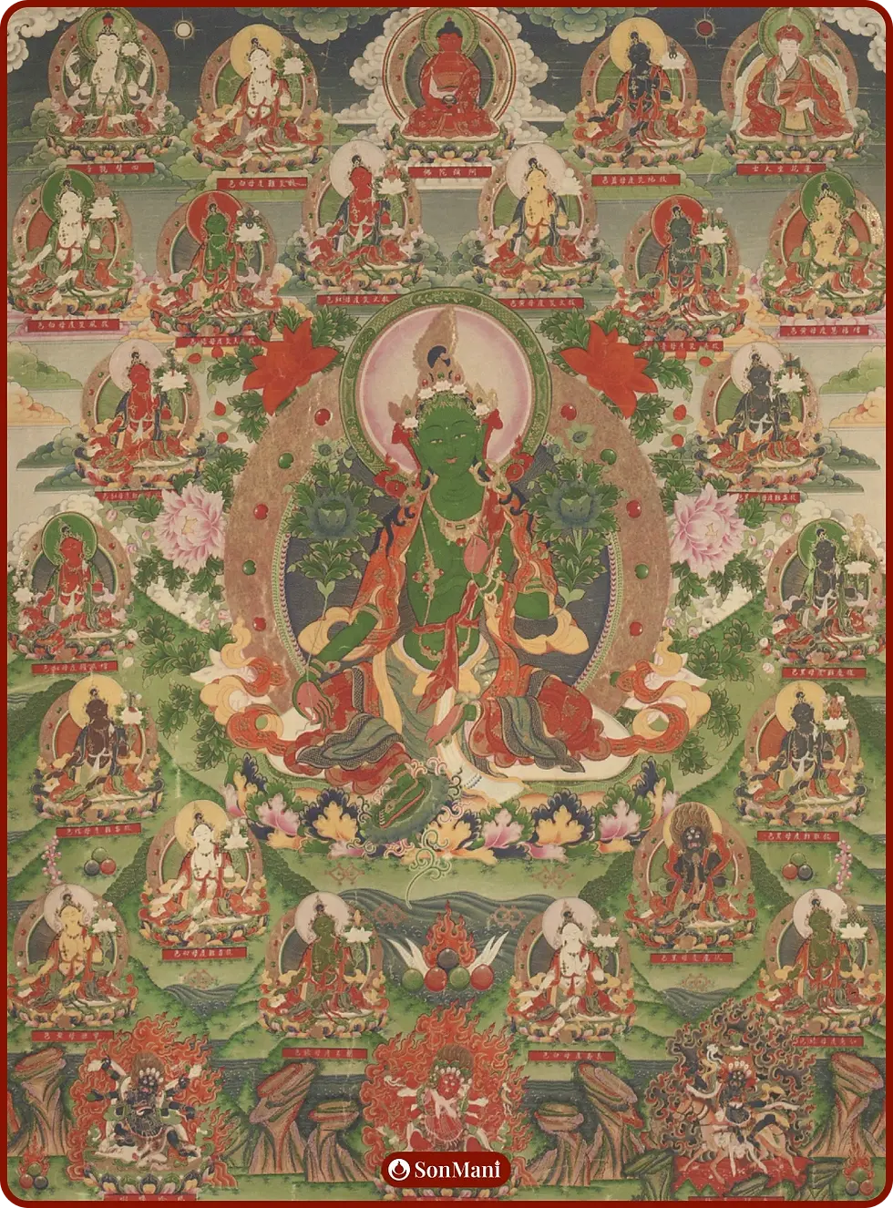 21 forms of Tara according to the Longchenpa tradition, painting on canvas.