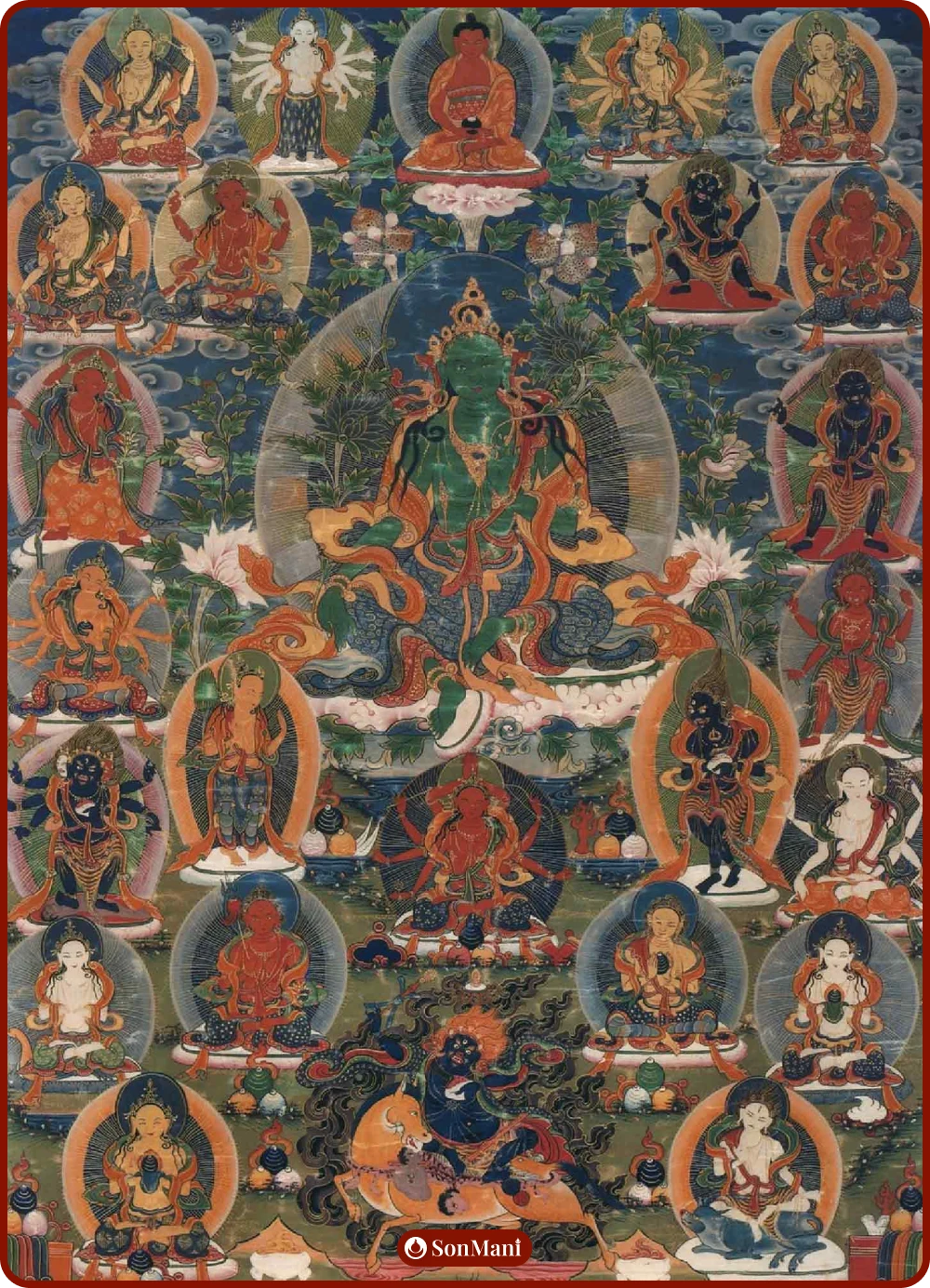 21 forms of Tara according to the Suryagupta tradition, painting on canvas.