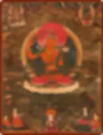 19th-century thangka from Kham, Eastern Tibet, depicting Arapacana Mañjuśrī painted in mineral pigments on cloth. Rubin Museum of Art.