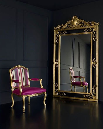 #Wallmirror model Bella #handmade #curved #woodenframe. #Upholsteredchair with #curvedback, #singles