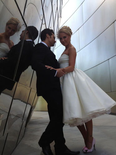 Stefan Pinto with female model at Walt Disney Concert Hall, Los Angeles for Hugo Boss