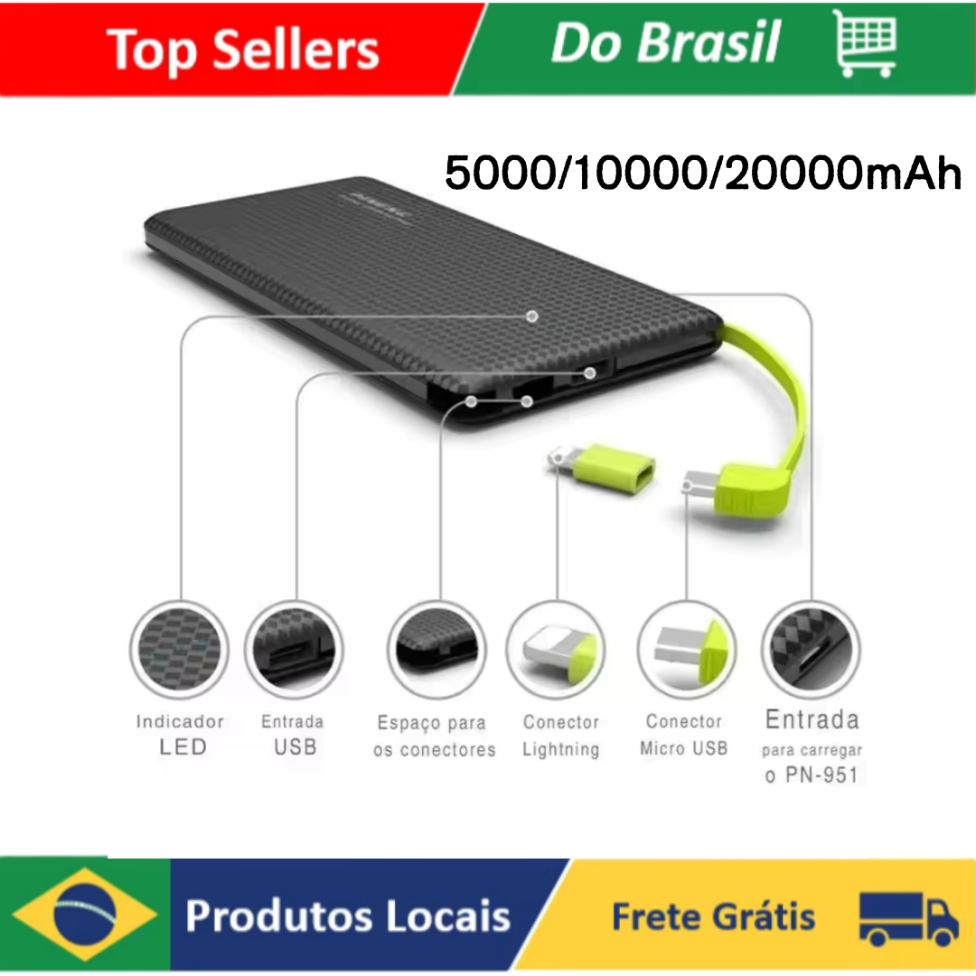 Carregador Portátil Power Bank com Carga Rápida