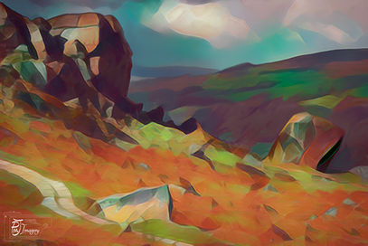 Cow & Calf Rock formation coloured abstract artwork.