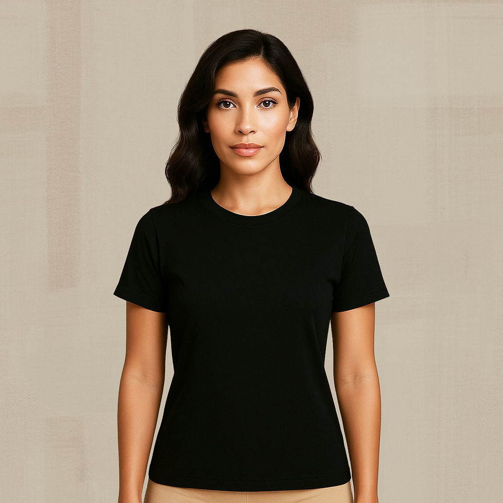 Women Classic Plain Black Round Neck T-Shirt