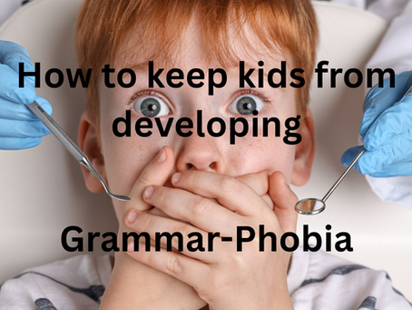 A boy in a dental office with fear labeled grammar phobia