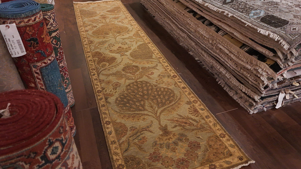 Thumbnail: 2'7"x11'1" Handmade Wool Indo Ikat Runner Light Taupe - 8751-256