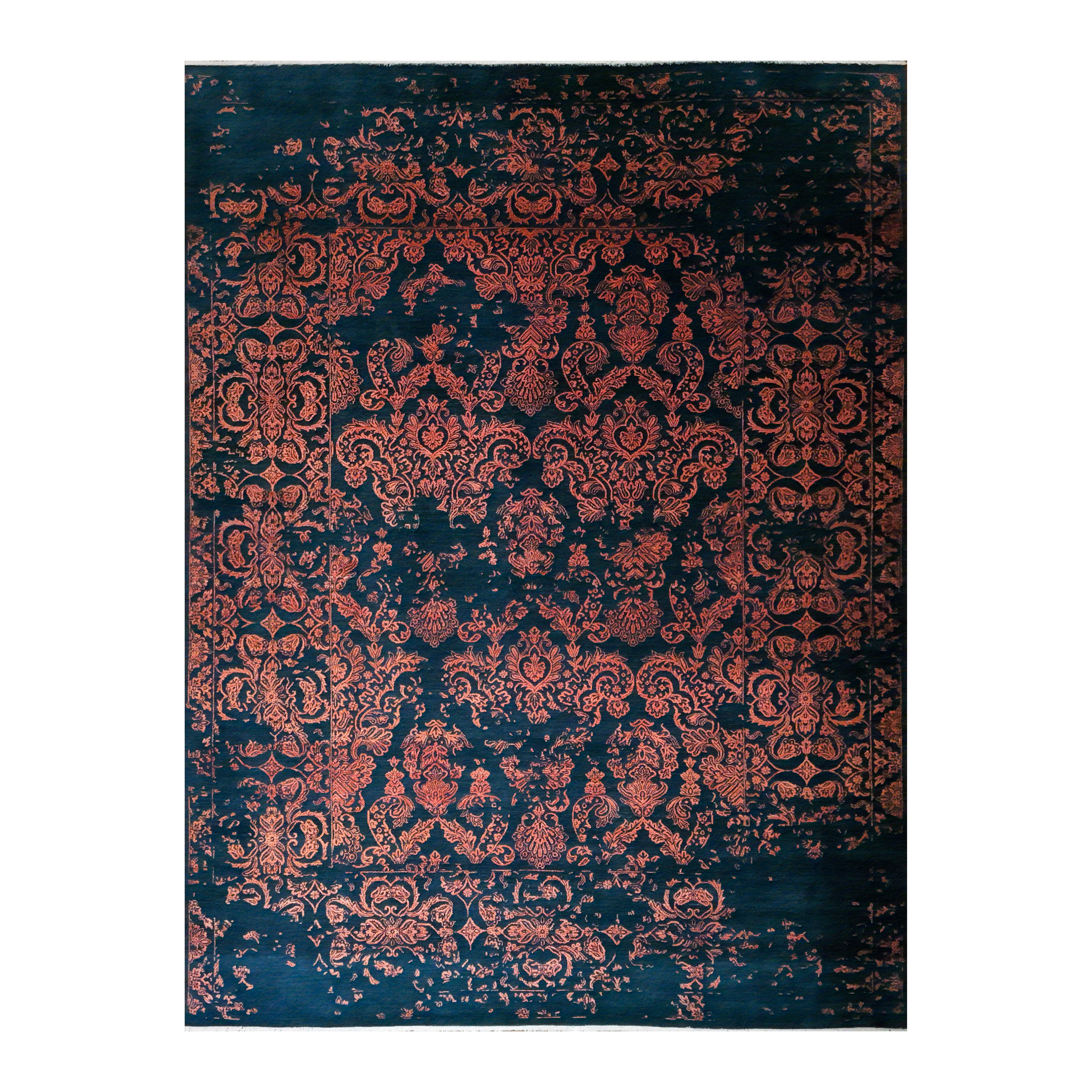 9'0"x11'10" Indian Handmade Modern Blue Background Rust M7203-27