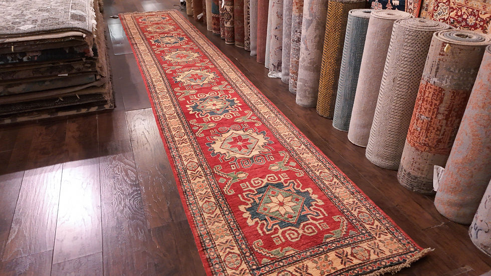 Thumbnail: 3'0"x7'4" Handmade Wool Kazak Chestnut Red Runner - 1497-97