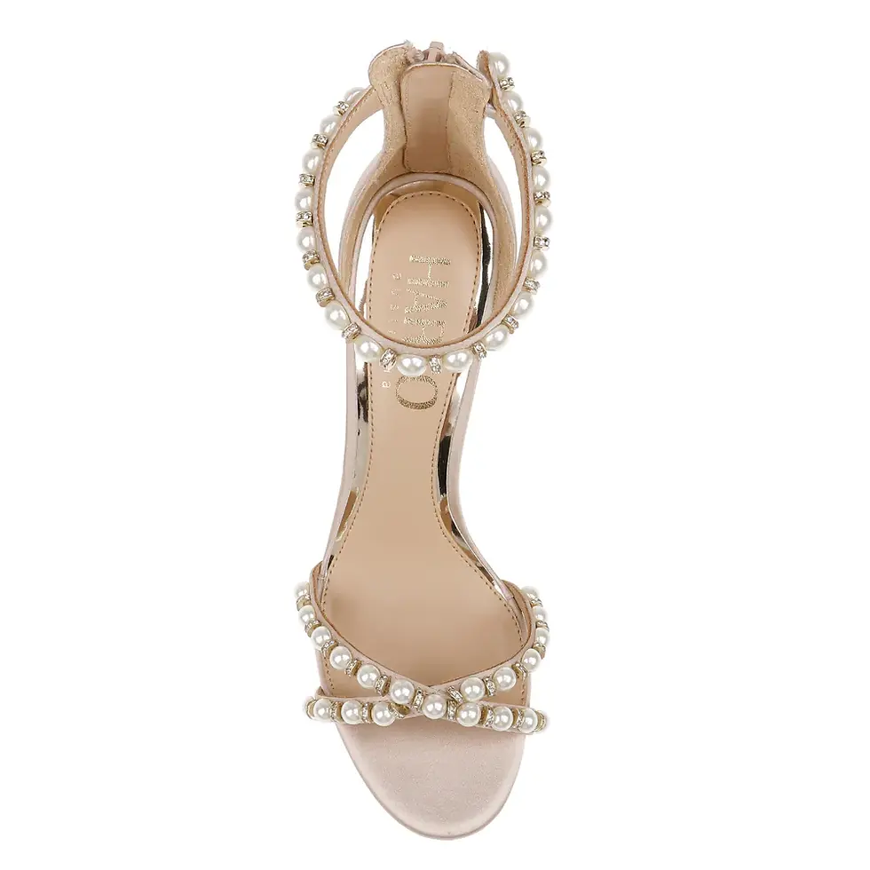 Thumbnail: Alexene -Nude Pearl Low Block Bridal Heel