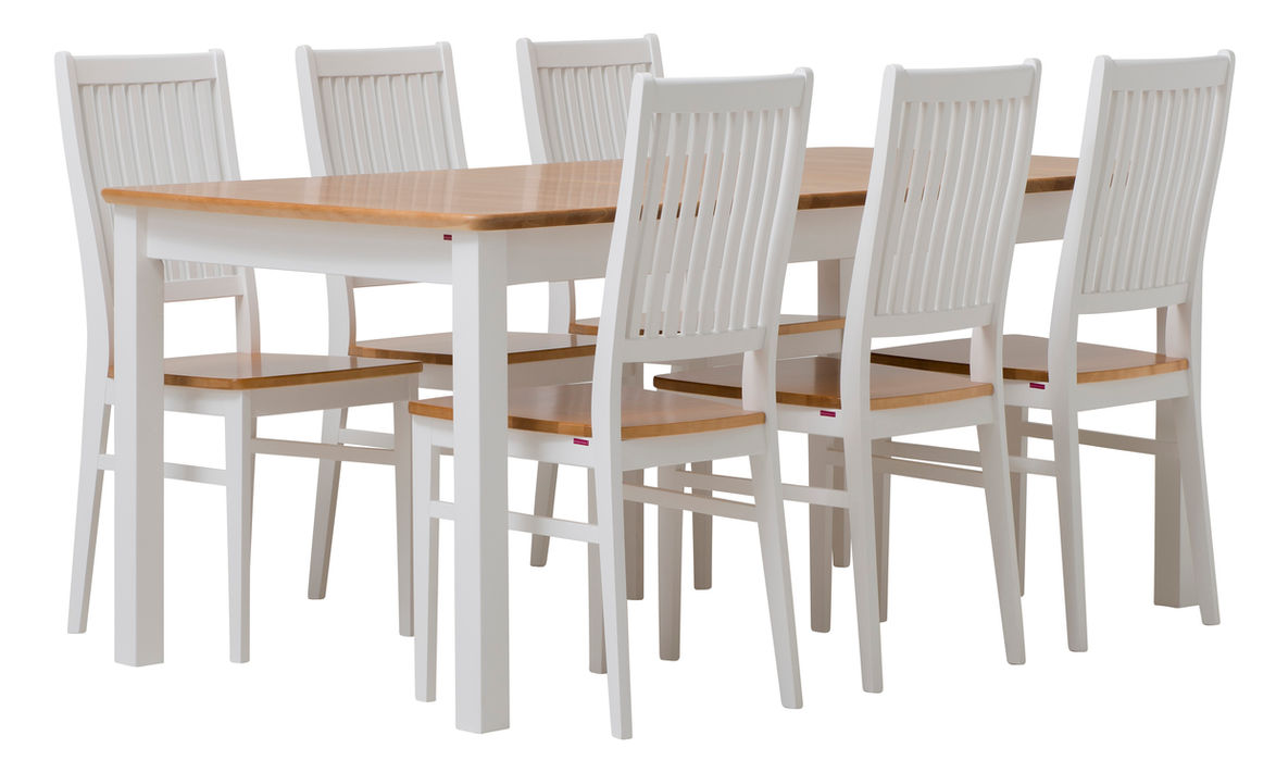 Frida ruokapöytä 175x90cm ja Frida ruokatuoli, Väri: Valkoinen, Pyökki