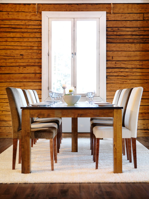 Aurora ruokapöytä 280x115cm ja Contrast ruokatuoli, Väri: Pähkinä, Verhoilu: -kangas