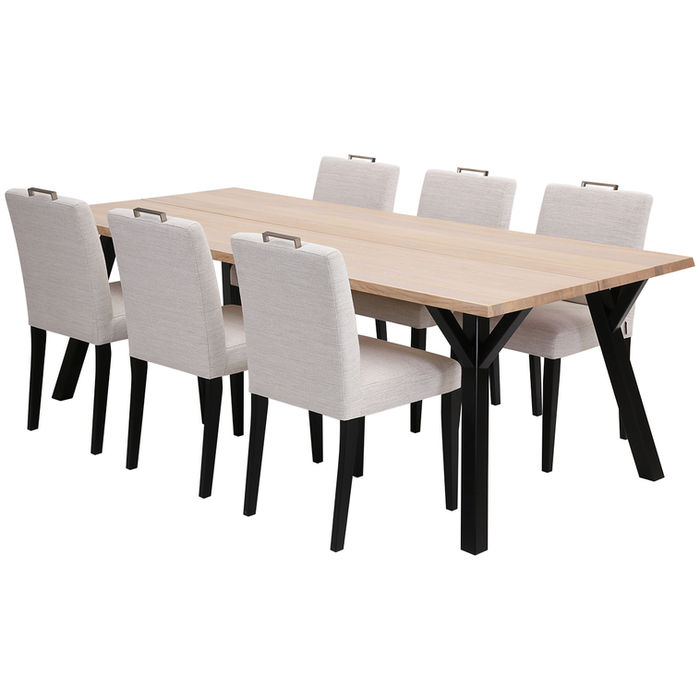 Ivalo ruokapöytä 200x100cm ja Sara ruokatuoli, Väri: Nordic, musta, Verhoilu: Naomi 01 -kangas