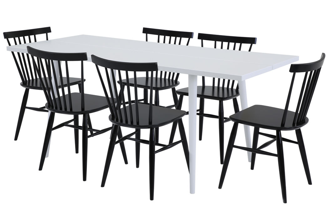 Vilma ruokapöytä 145x80cm ja Vilma ruokatuoli, Väri: Valkoinen, musta