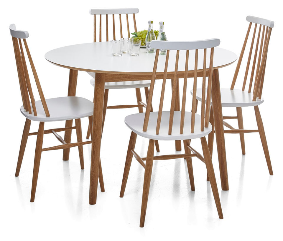 Tuuli ruokapöytä Ø115cm ja Tuuli ruokatuoli, Väri: Valkoinen, tammi