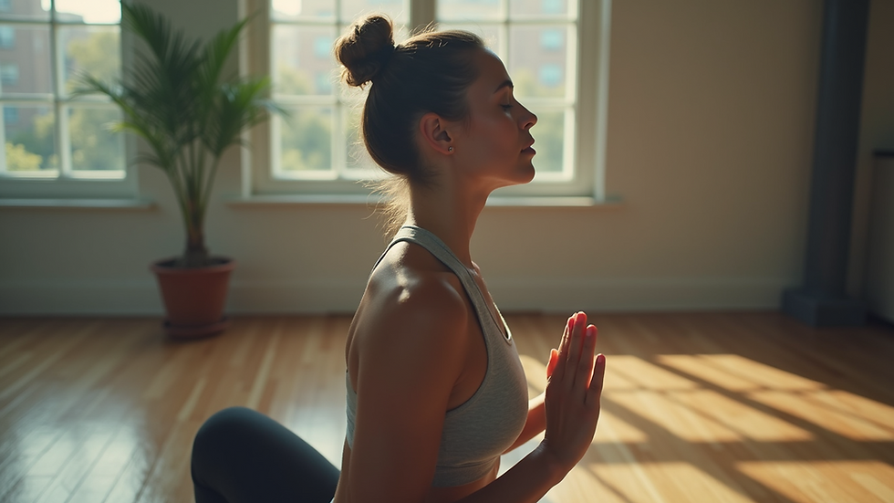 High angle view of a calm athlete practicing deep breathing exercises