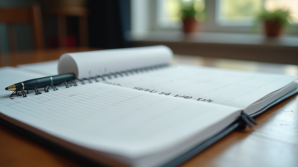 Close-up view of a sports journal with written goals and plans