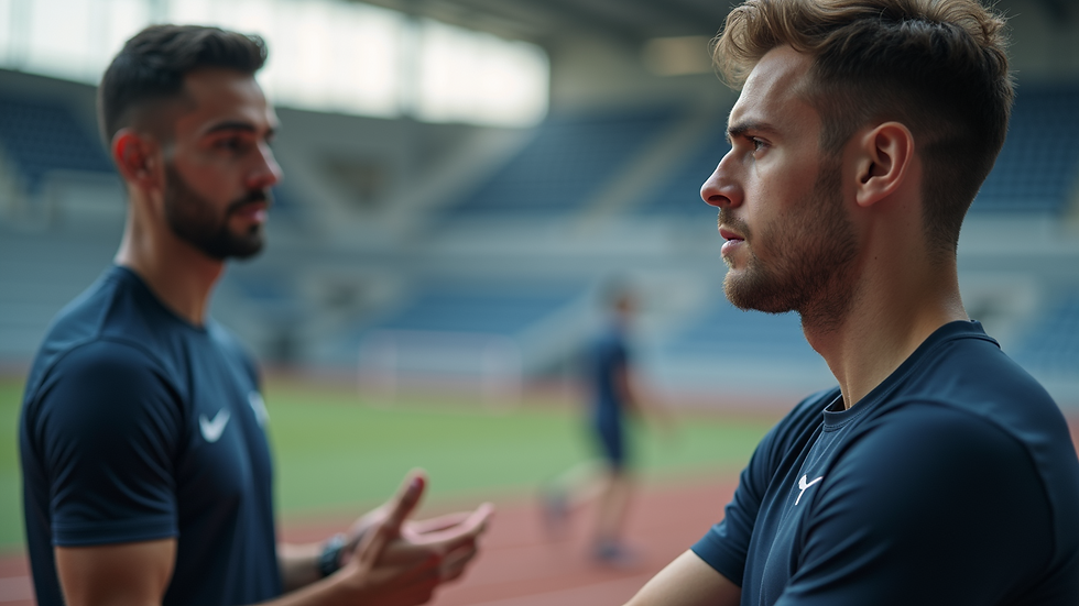 Close-up view of a sports psychologist guiding an athlete through mental skills training