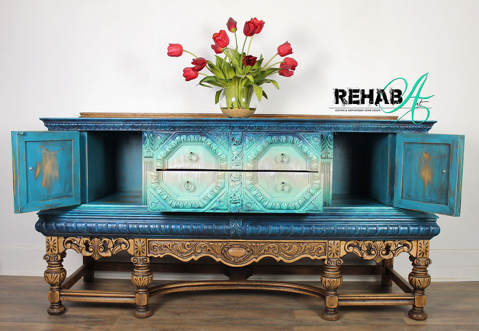 Thumbnail: Metallic Blue Hues Jacobean Sideboard