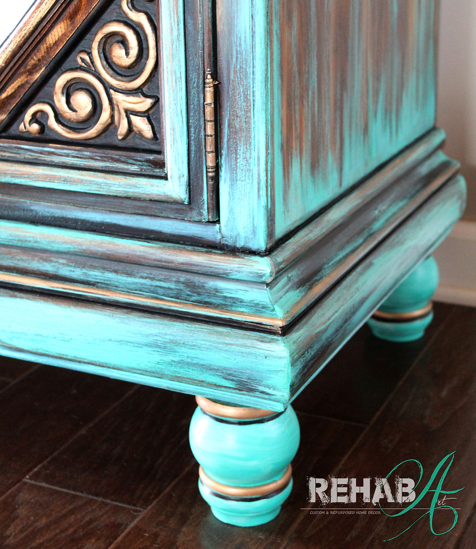 Thumbnail: Aqua Dipped Carved Scroll Credenza