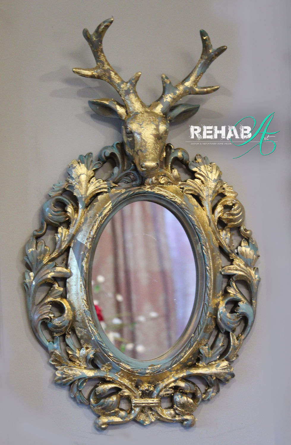 Thumbnail: Small Deer Head Gilded Ornate Mirror