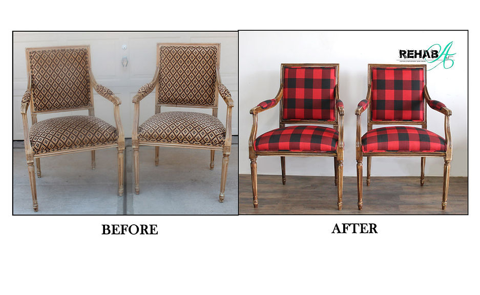 Lumber jack plaid chairs before and afte