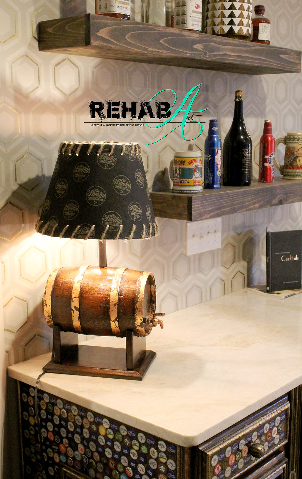 Thumbnail: Antique Whiskey Barrel Lamp