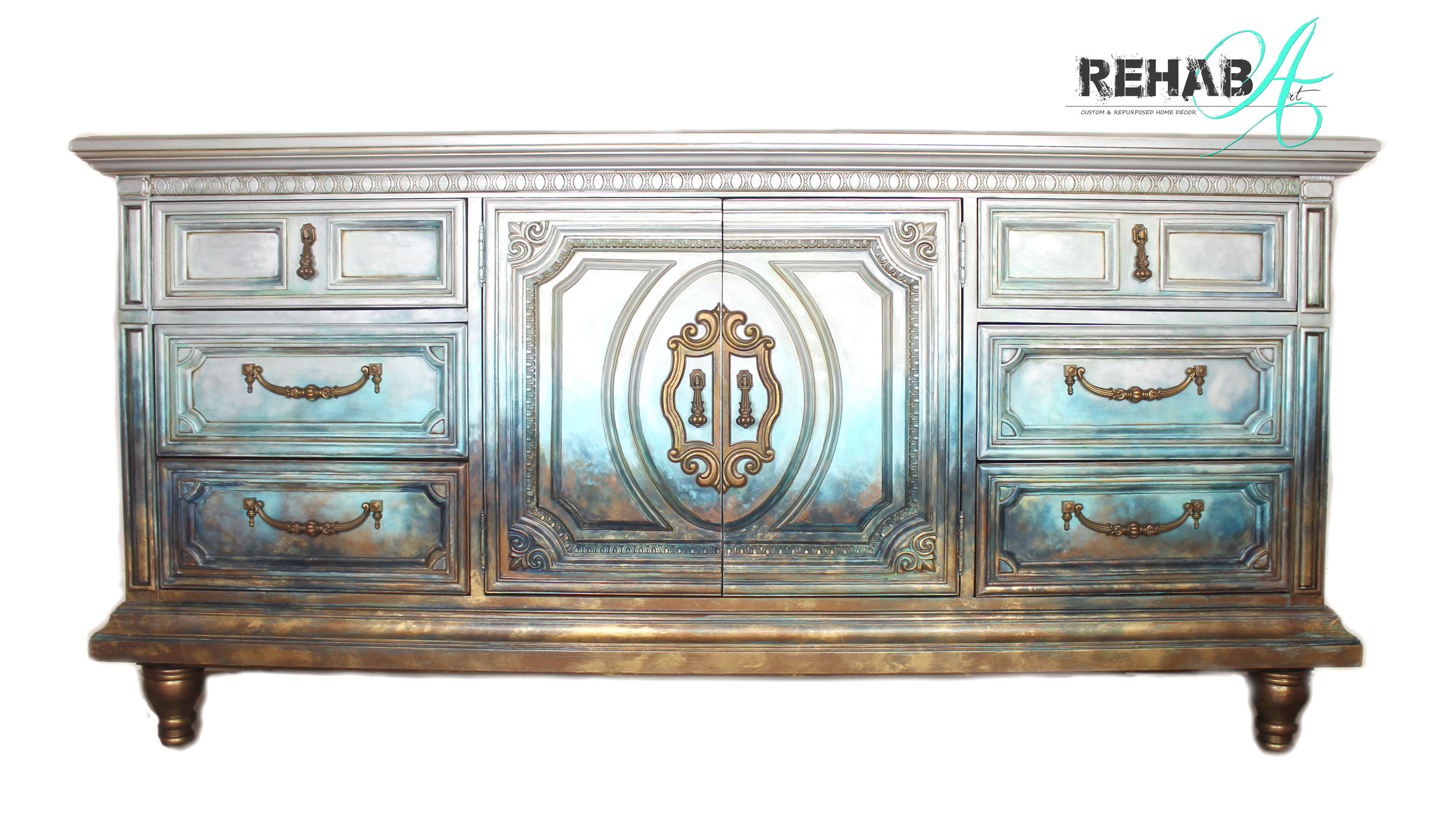 "Abstract Metallic Ombre" Credenza