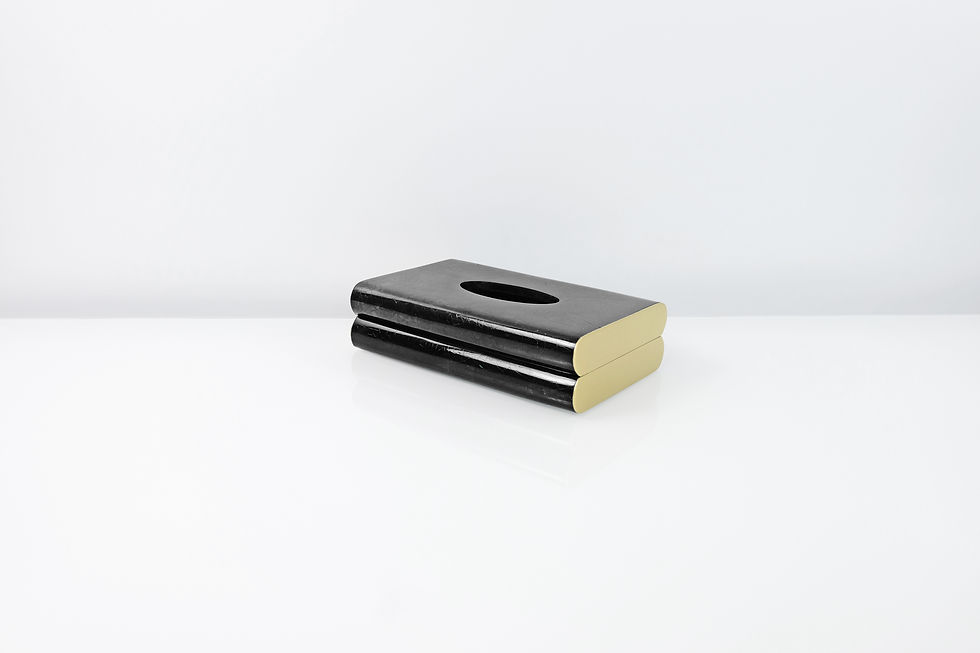 Miniature : black mother of pearl and brass tissue box