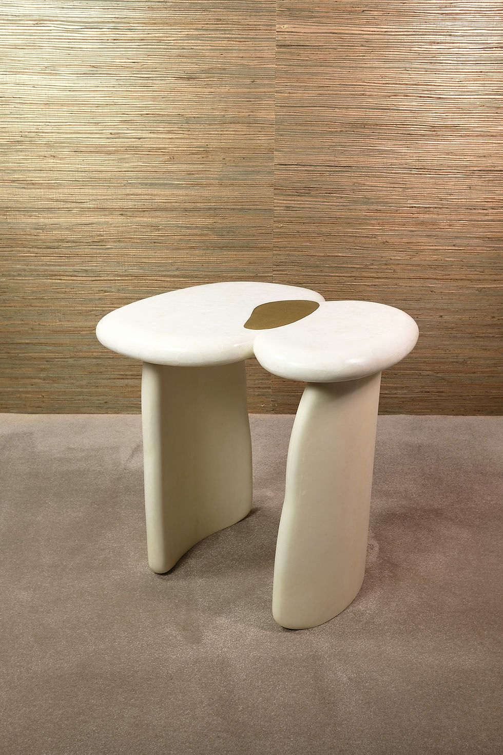 Thumbnail: side table in rock crystal with parchment legs and brass by ginger brown