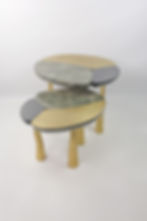 Nesting tables in brass, stone and shell