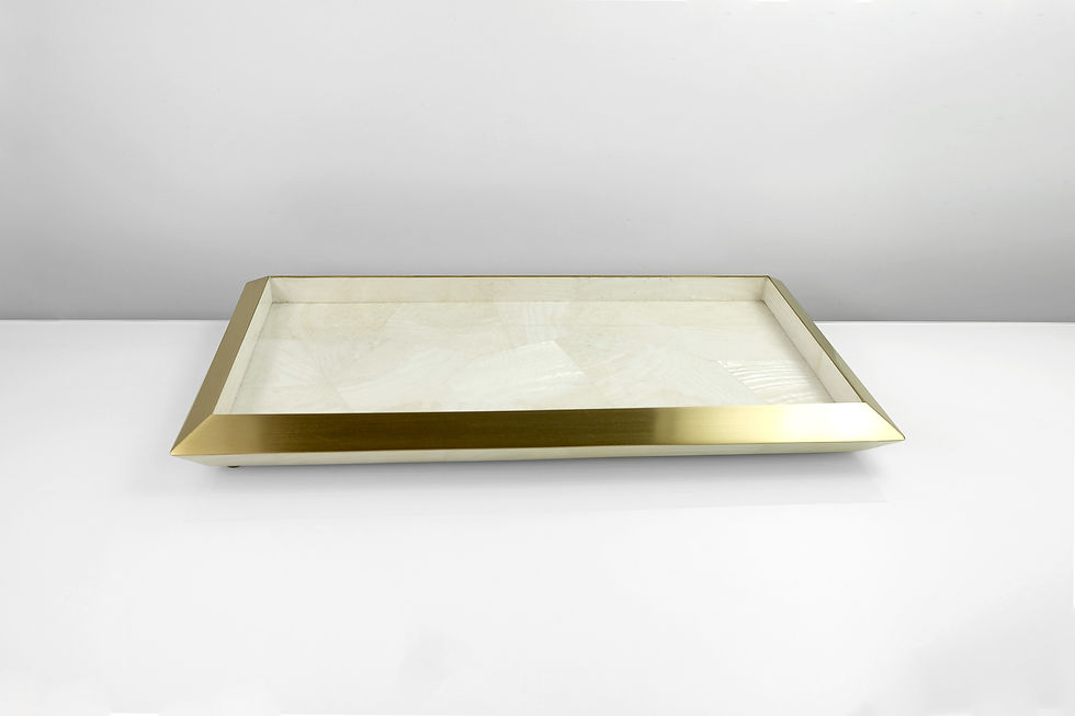 Thumbnail: front view of a white shell and brass tray