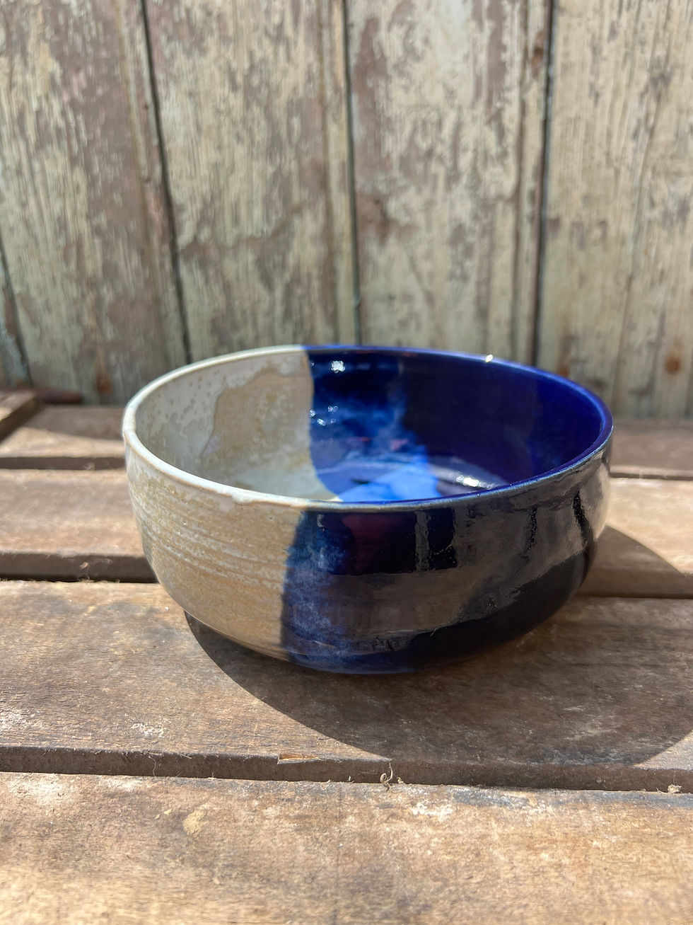 Miniature : Bol en grès émaillé, bleu et blanc