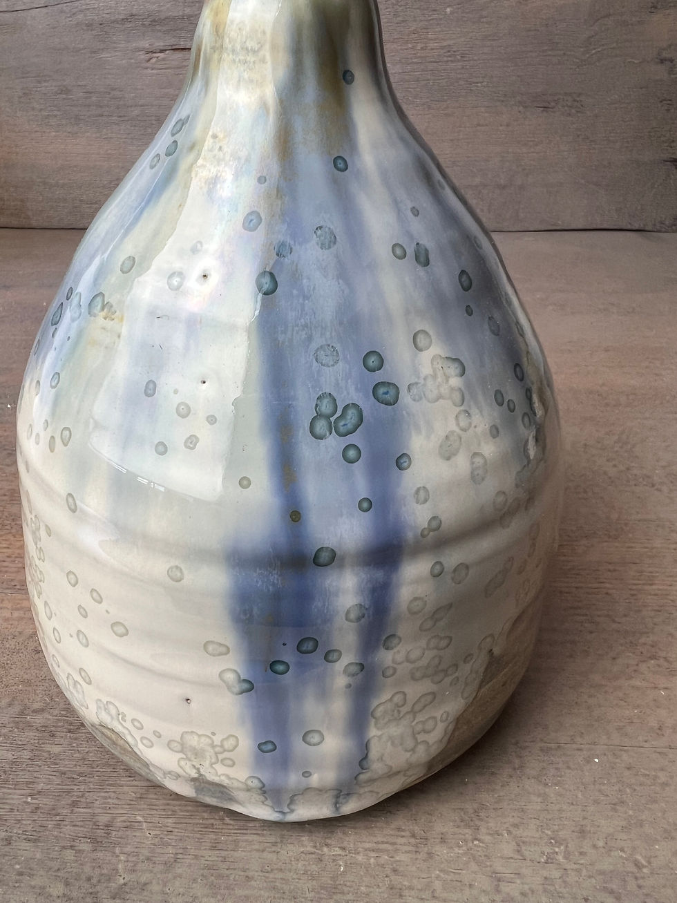 Miniature : Vase  en grès émaillé, blanc, vert et bleu
