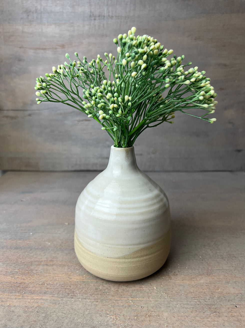 Miniature : Vase  en grès émaillé blanc et grès beige brut