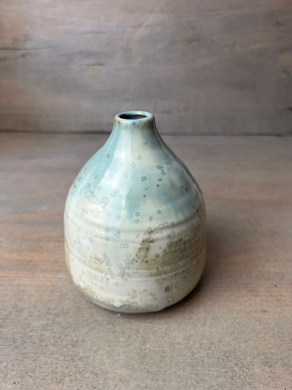 Miniature : Vase  en grès émaillé blanc et vert cristallisé