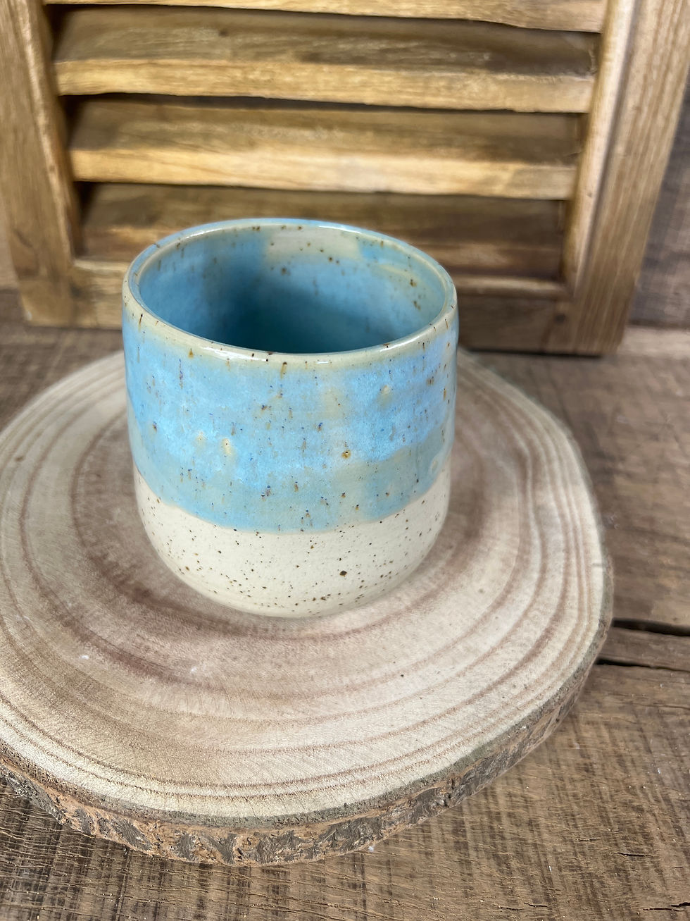 Miniature : Tasse artisanale en grès pyrité bleu et beige