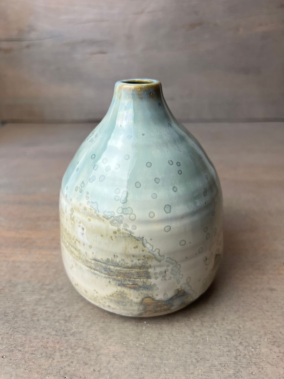 Miniature : Vase  en grès émaillé blanc et vert cristallisé