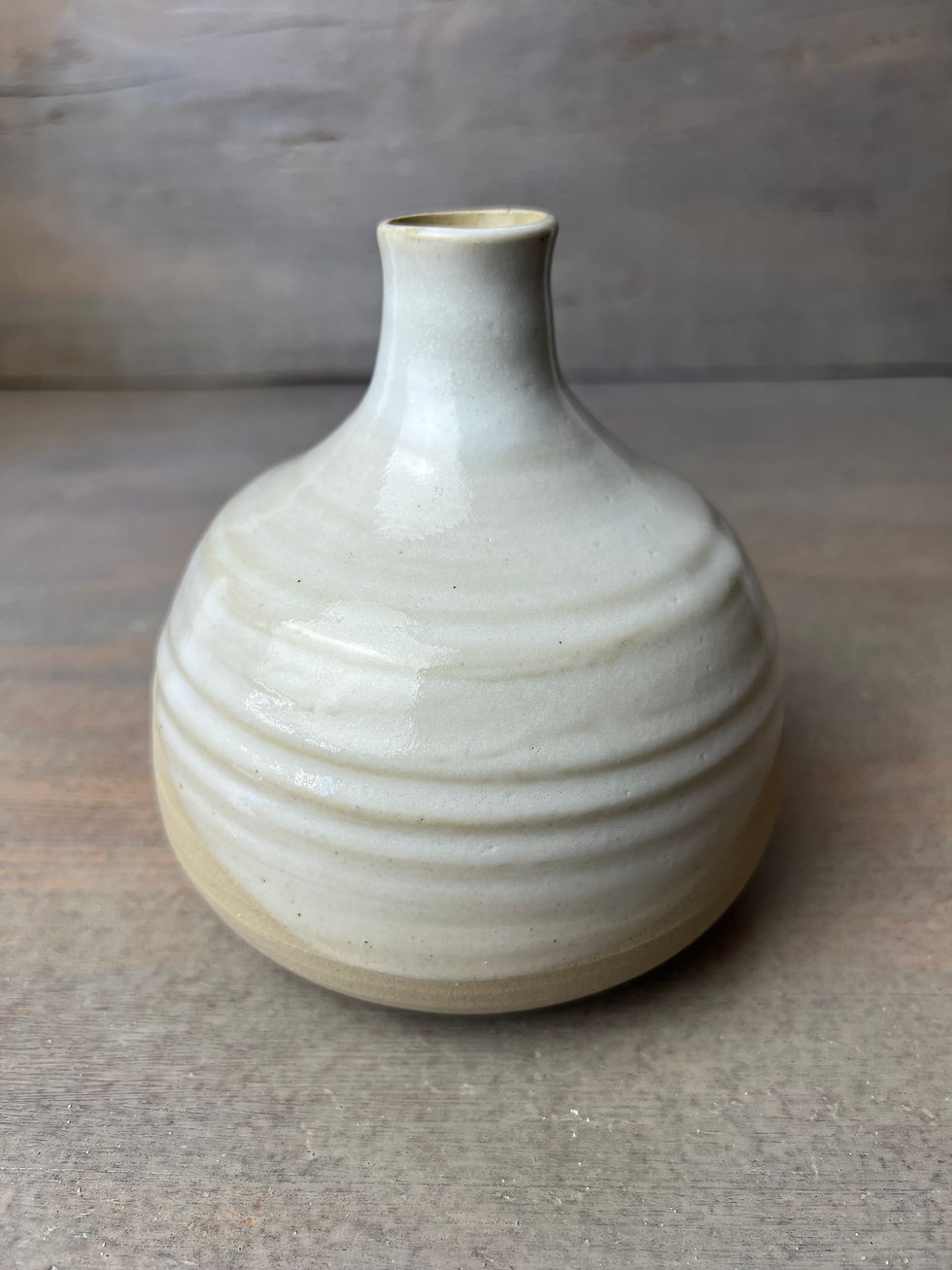Miniature : Vase  en grès émaillé blanc et grès beige brut